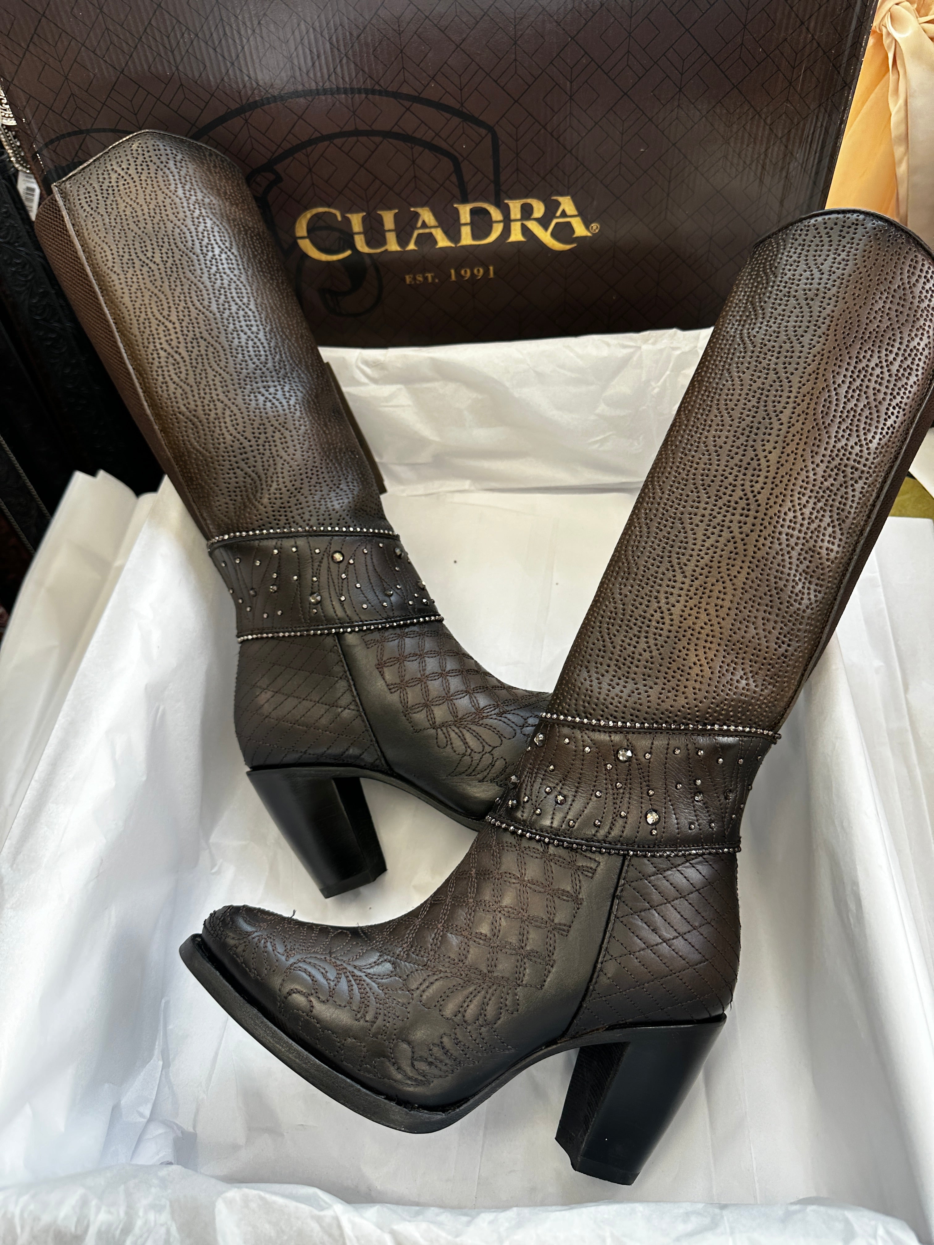 Cuadra Embroidered Dark Brown Leather Boots with Austrian crystals 3F80RS CU584