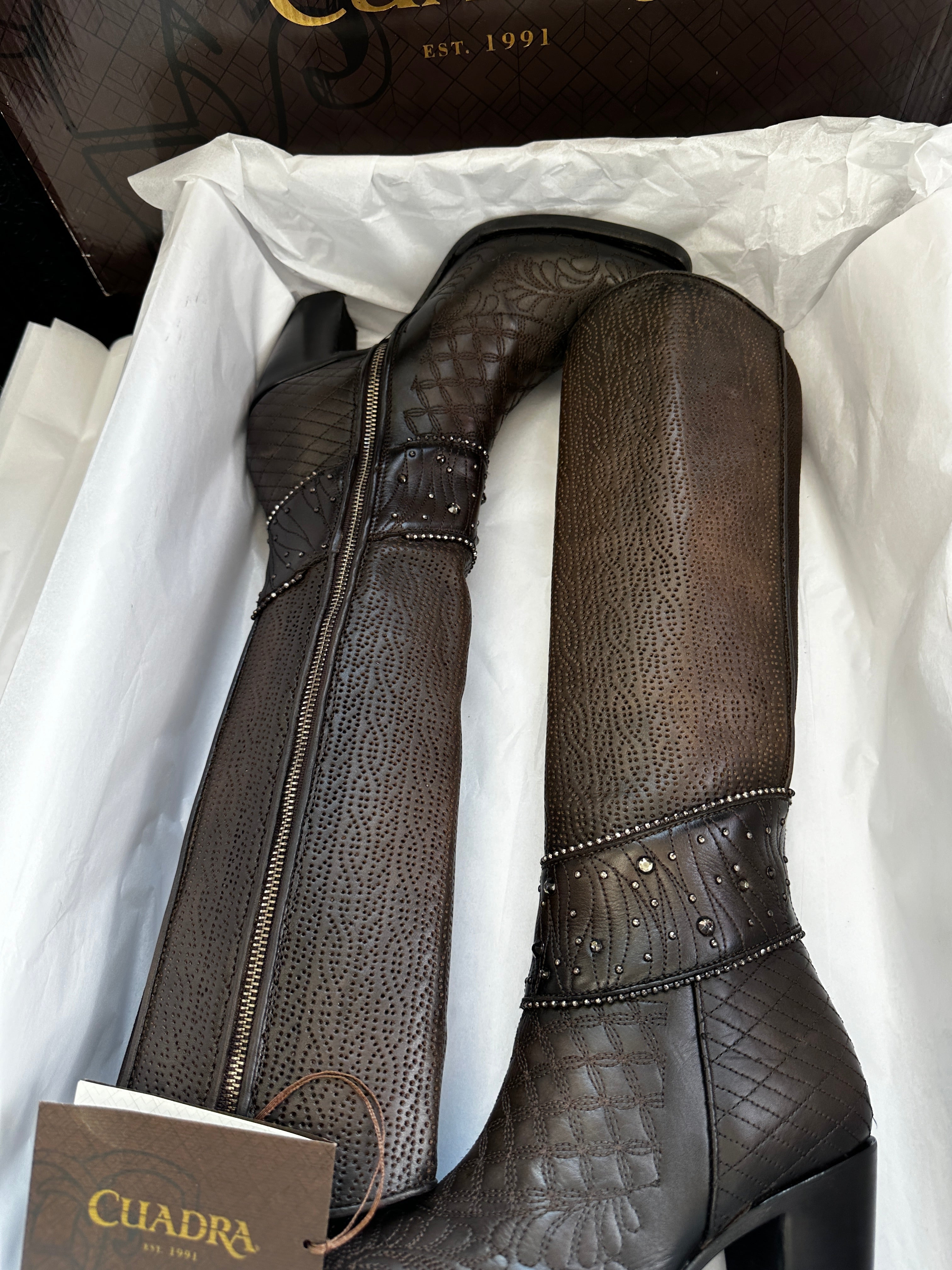 Cuadra Embroidered Dark Brown Leather Boots with Austrian crystals 3F80RS CU584