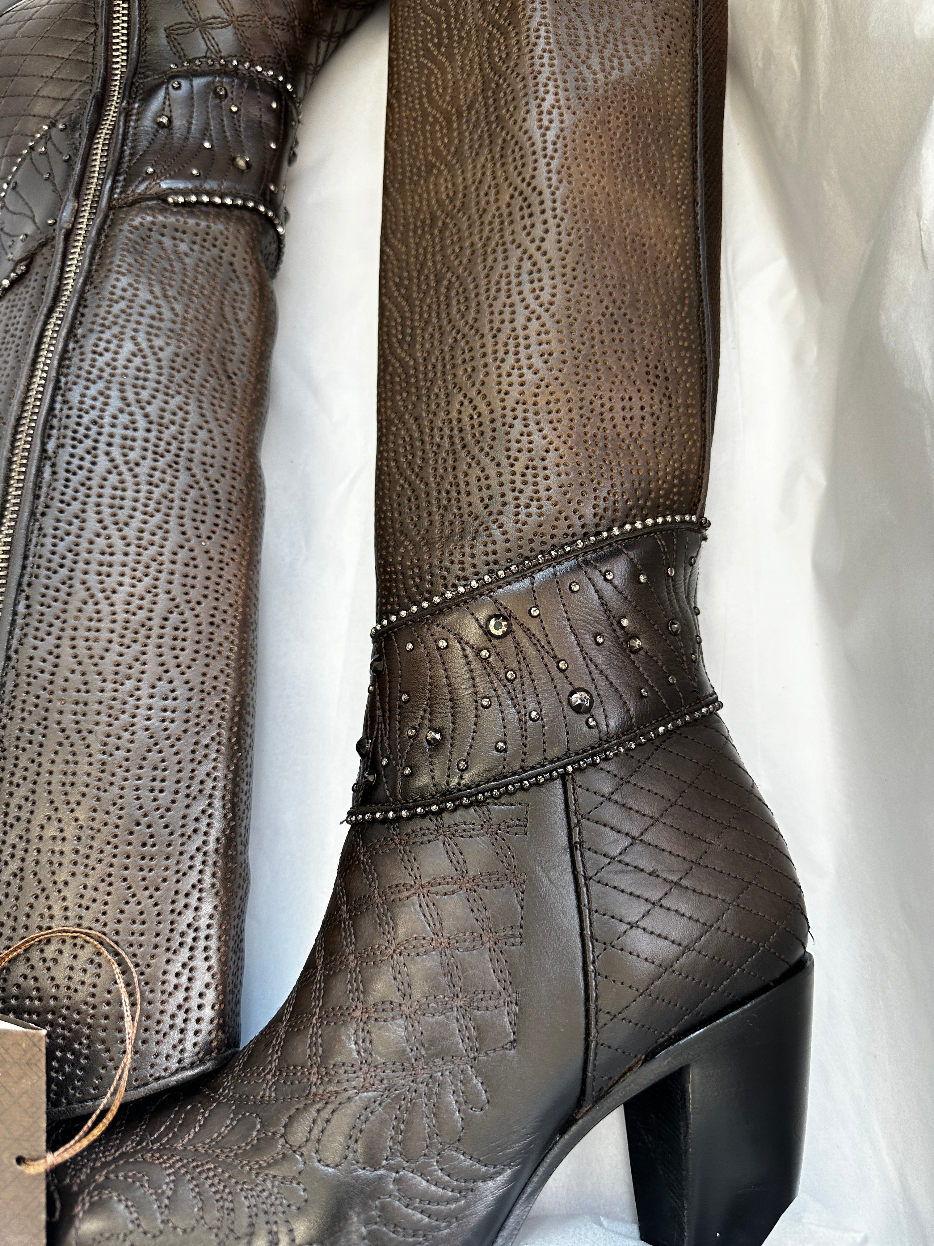 Cuadra Embroidered Dark Brown Leather Boots with Austrian crystals 3F80RS CU584
