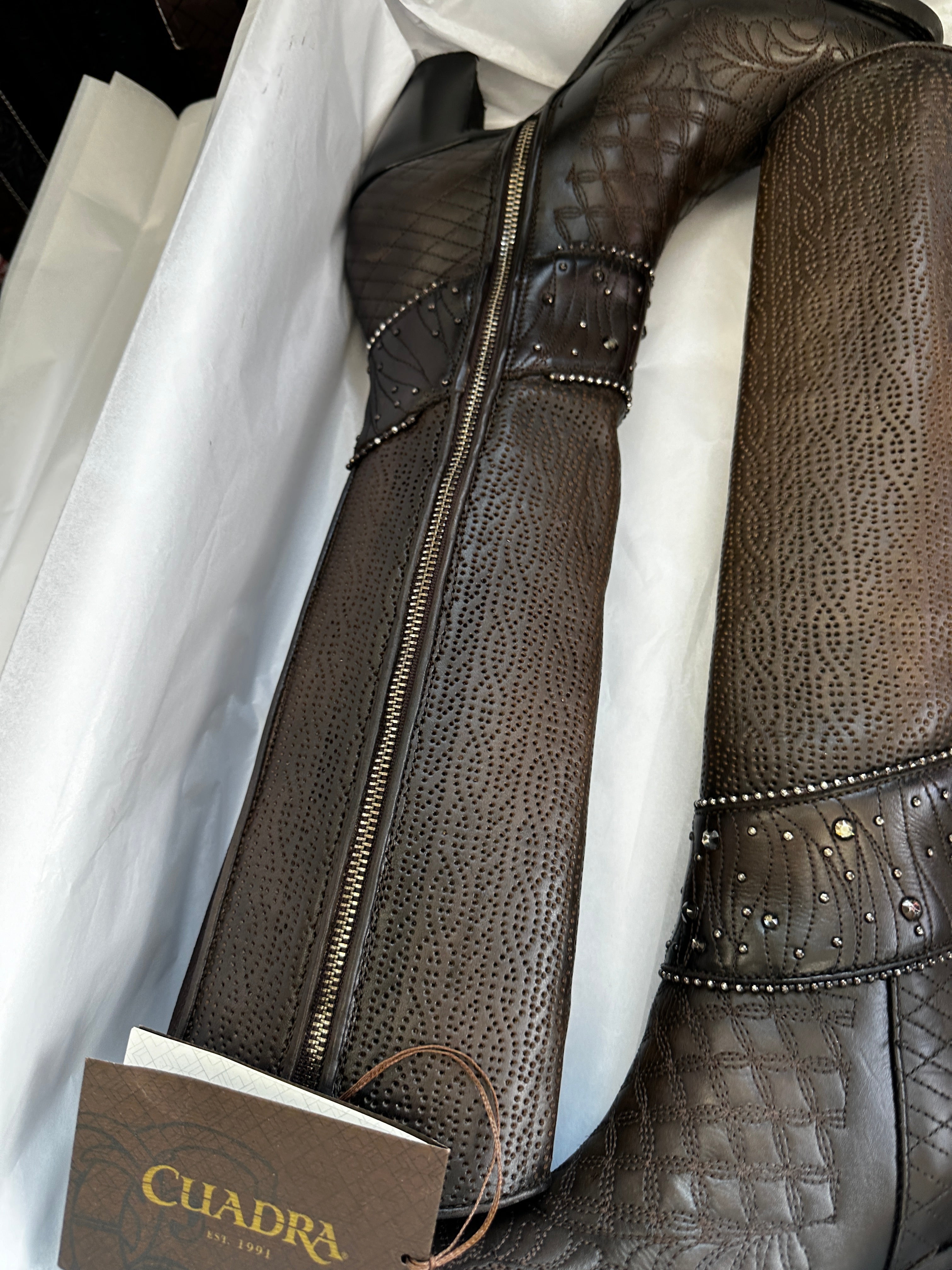 Cuadra Embroidered Dark Brown Leather Boots with Austrian crystals 3F80RS CU584