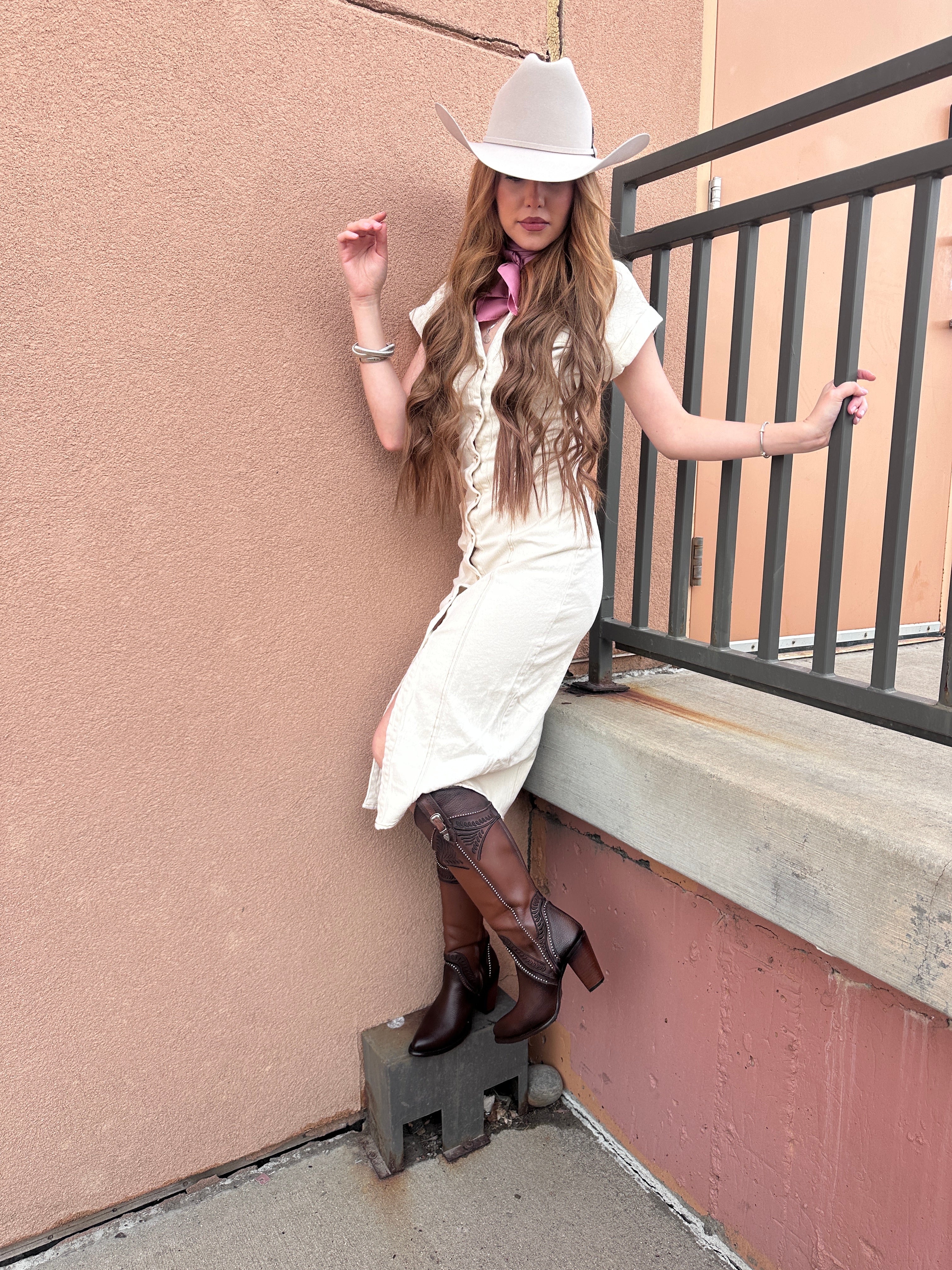 Malena Cream Denim Dress