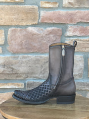 Cuadra Black Grey Laser & Woven Narrow Square Toe Boots CU498