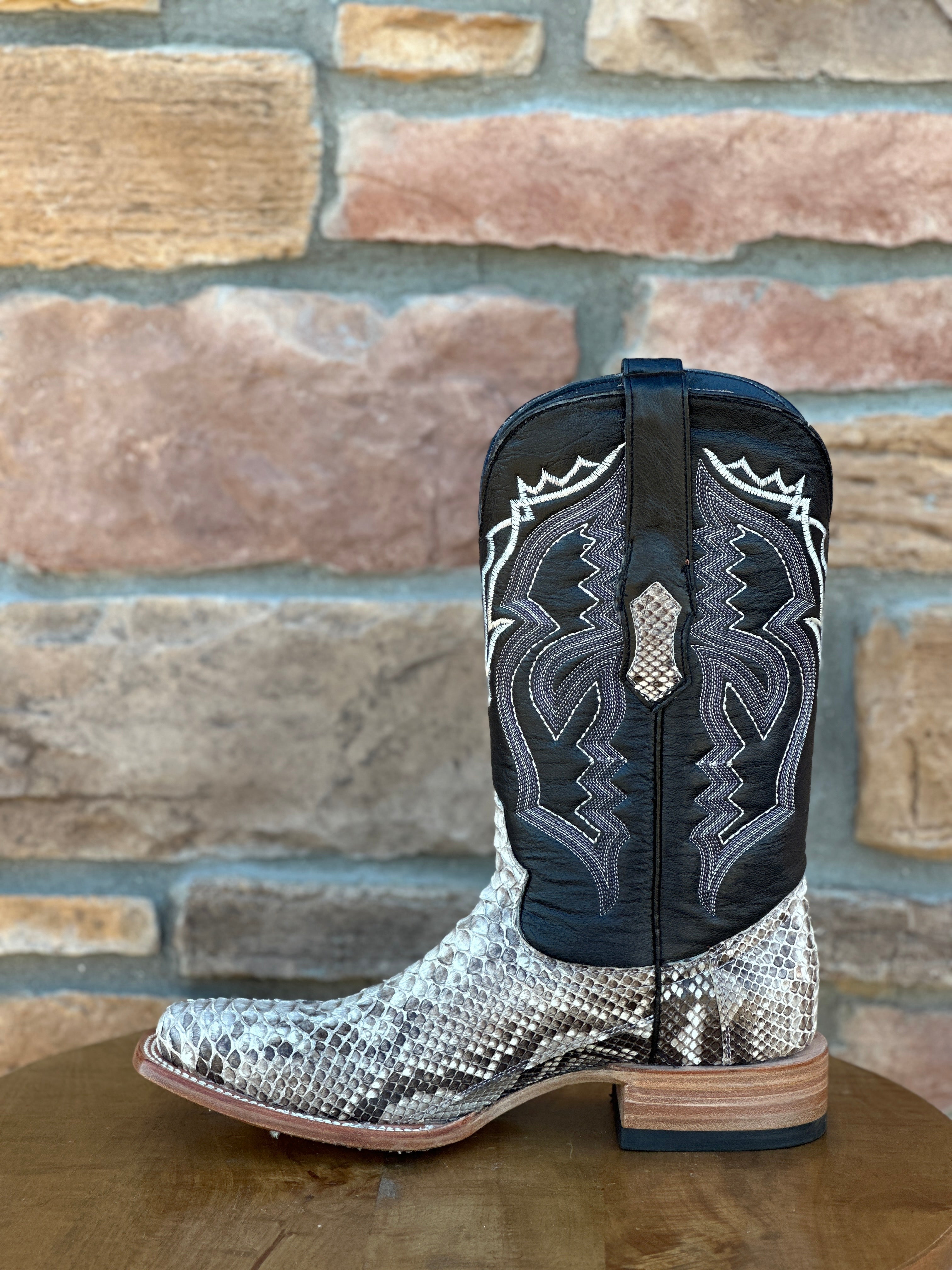 Men's Tanner Mark Genuine Python Natural Wide Square Boots