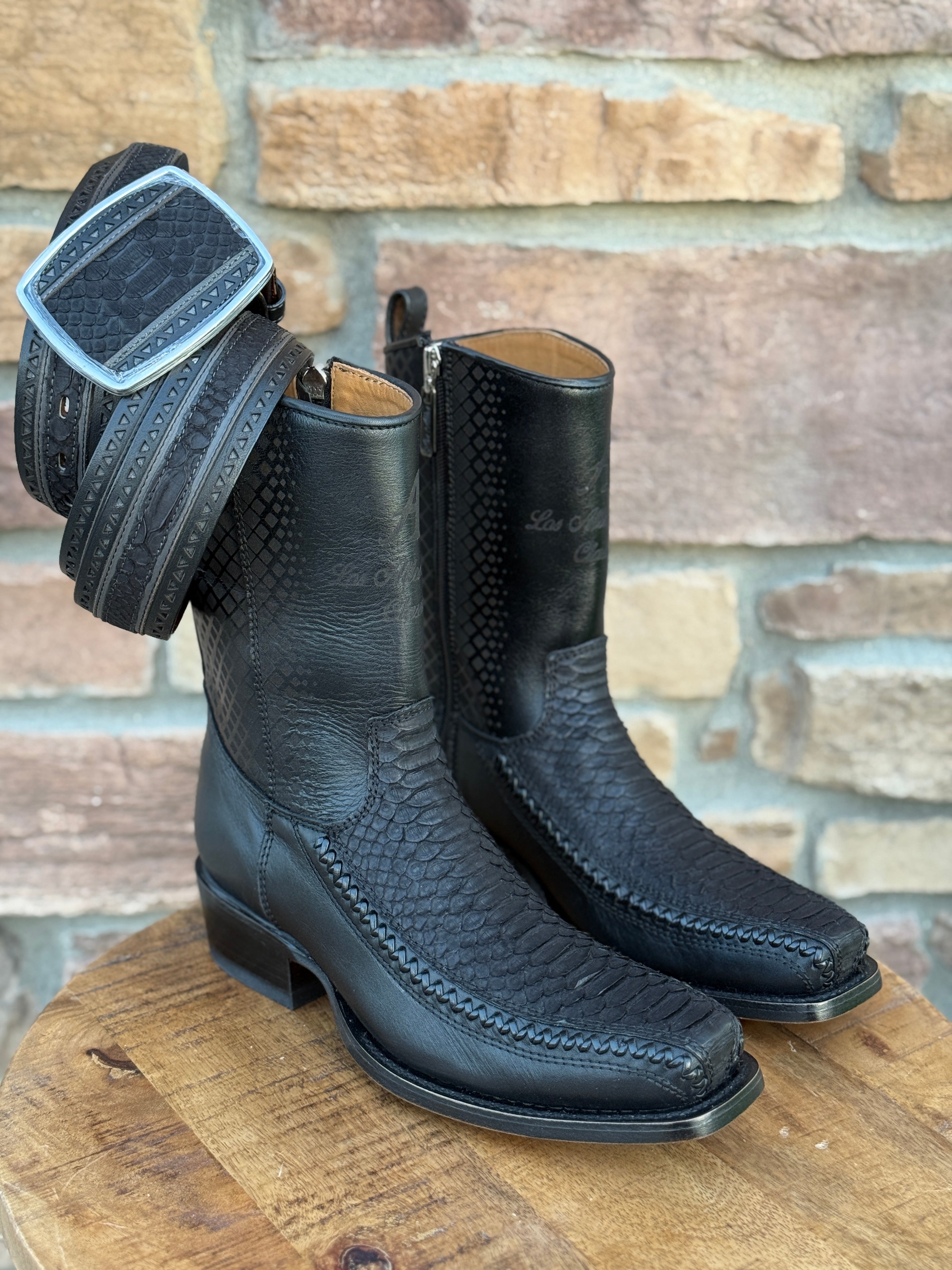 Men's Los Altos Python 7X Toe Ankle Boots Matte Black