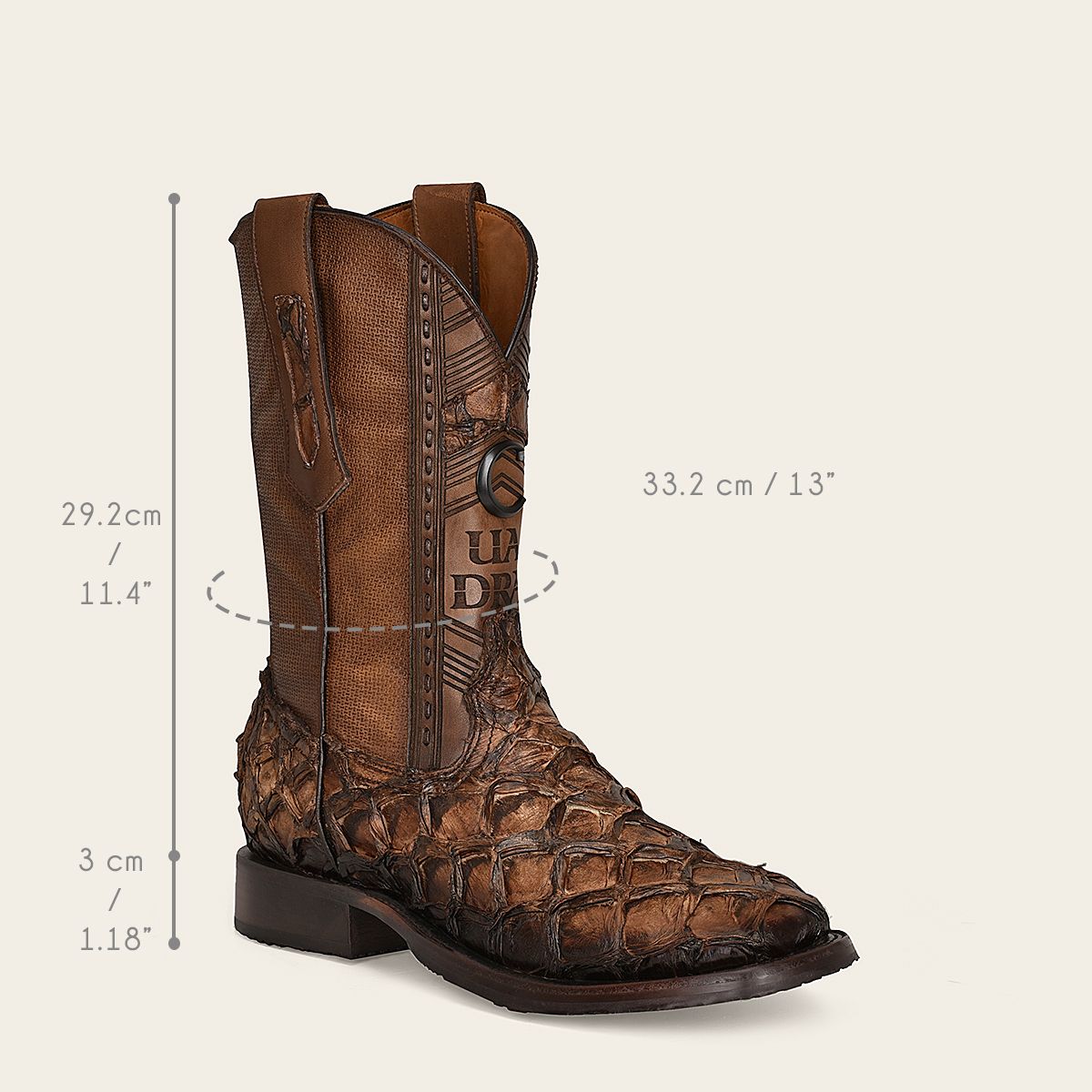 Cuadra Honey Fish Pirarucu Laser & Woven Square Toe Boots CU658
