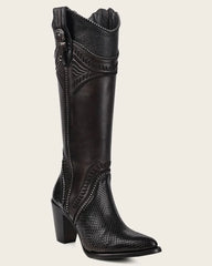 Cuadra Black Python Embroidery Studs & Zipper Boots CU867