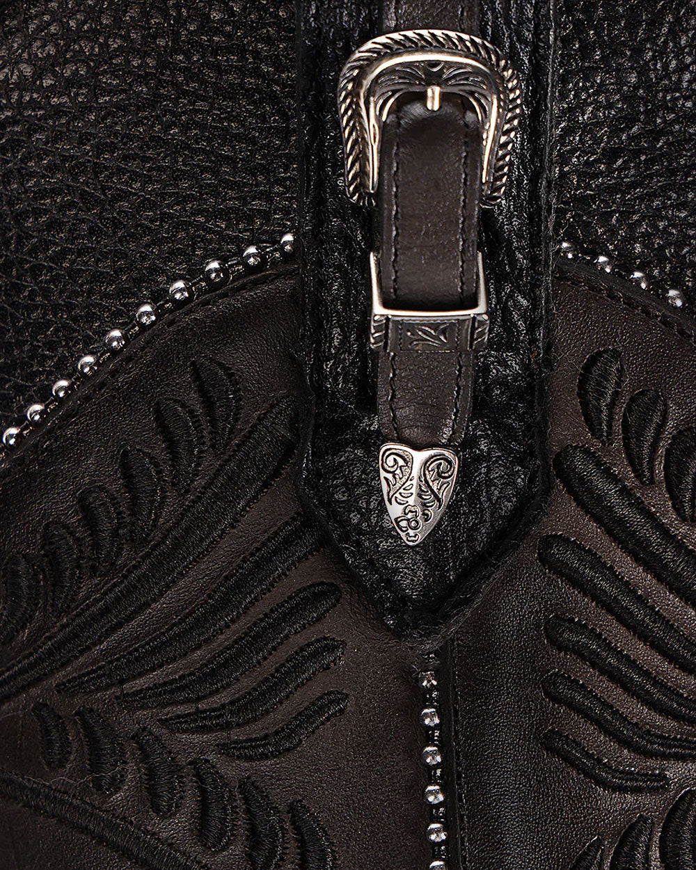 Cuadra Black Python Embroidery Studs & Zipper Boots CU867