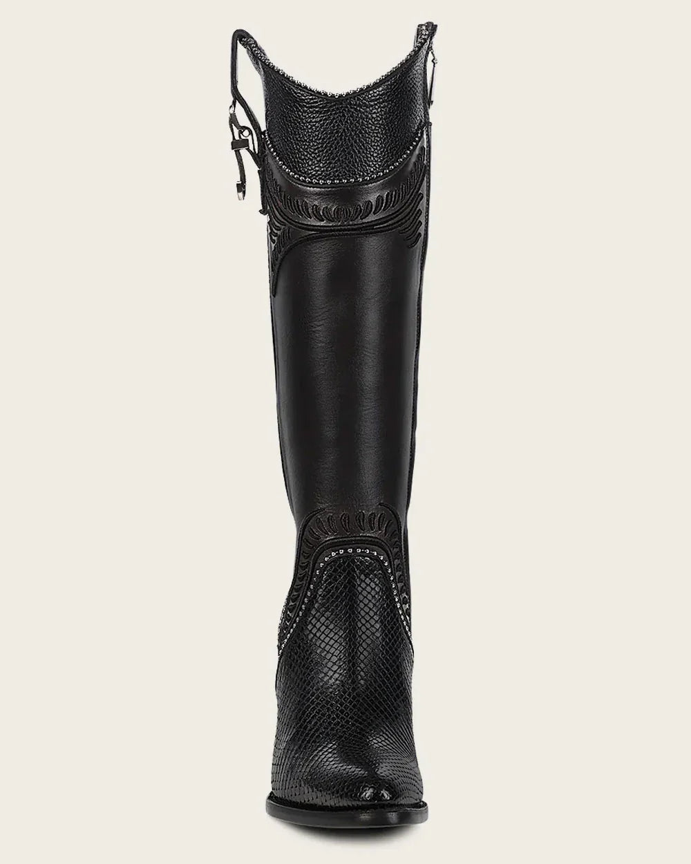 Cuadra Black Python Embroidery Studs & Zipper Boots CU867