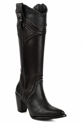 Cuadra Black Python Embroidery Studs & Zipper Boots CU867