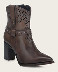 Cuadra Western Perforated Dark Brown Bootie CU960