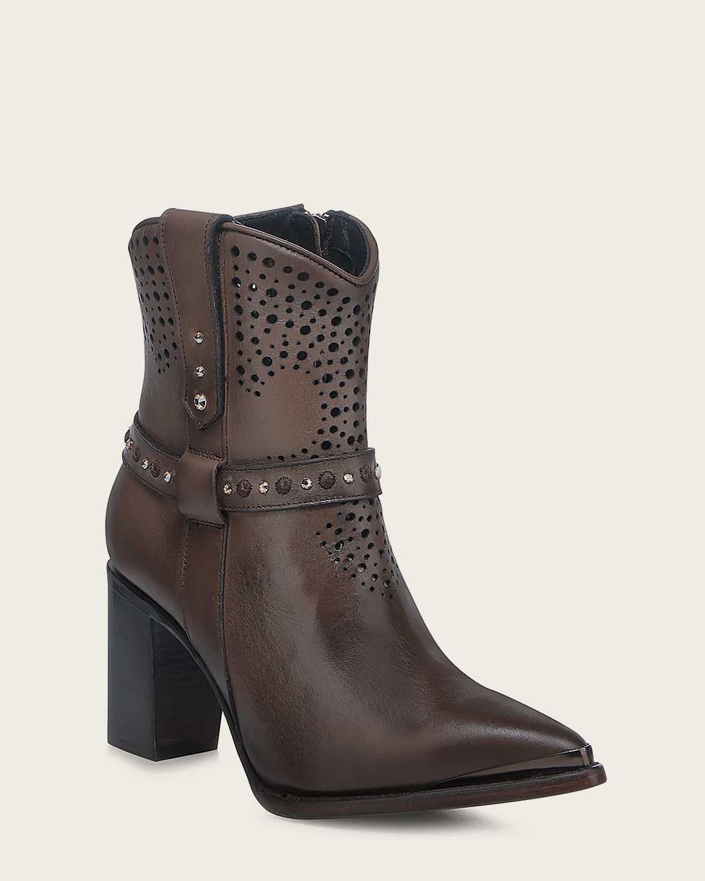 Cuadra Western Perforated Dark Brown Bootie CU960