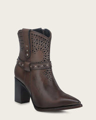 Cuadra Western Perforated Dark Brown Bootie CU960