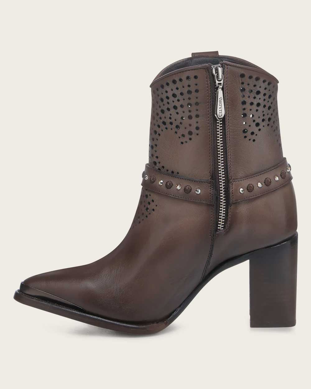 Cuadra Western Perforated Dark Brown Bootie CU960