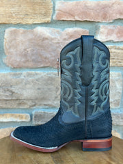 Los Altos Python Suede Black Wide Square Toe Boots