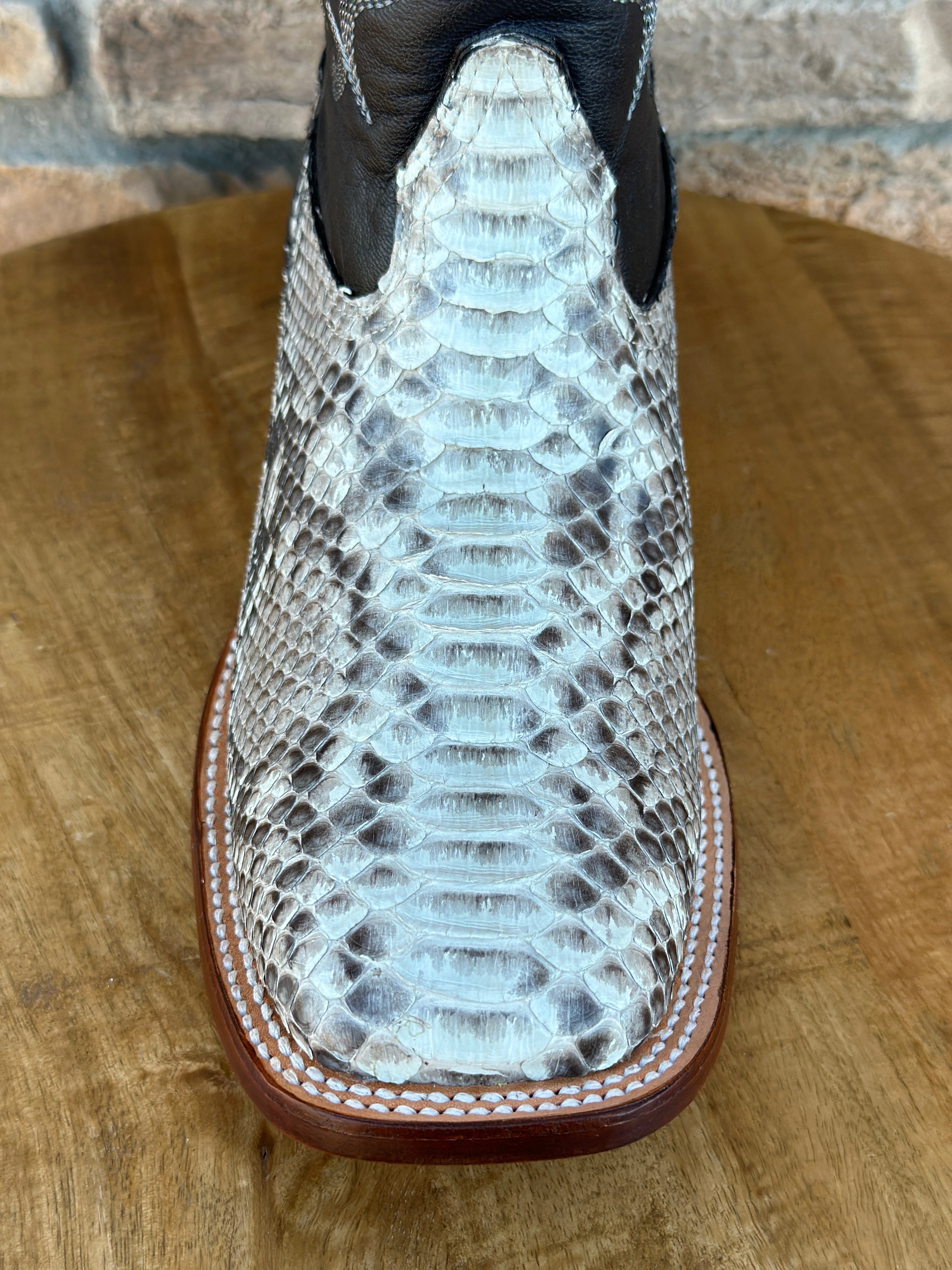 Los Altos Natural Python Wide Square Toe Boots
