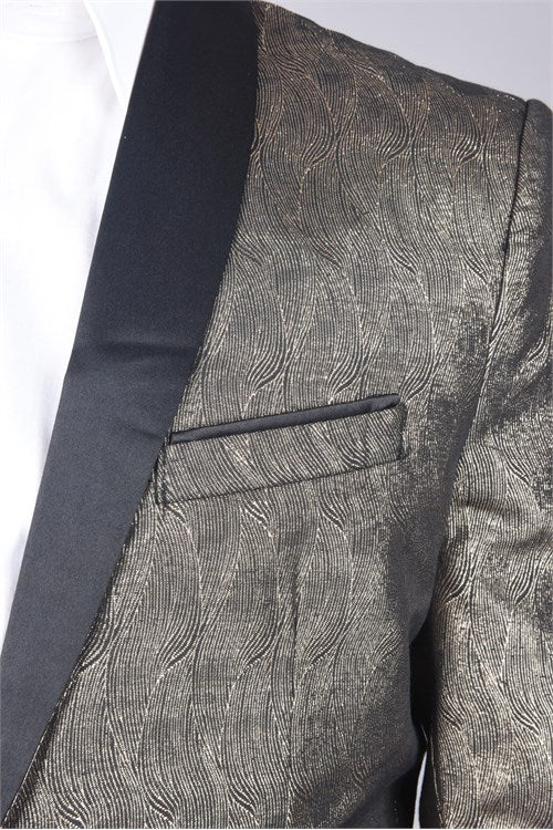 Leonardo Gold With Black Shawl Casual Blazer