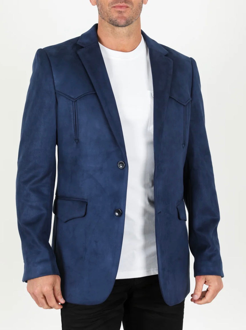 Men's Platini Navy Blue Western Suede Blazer