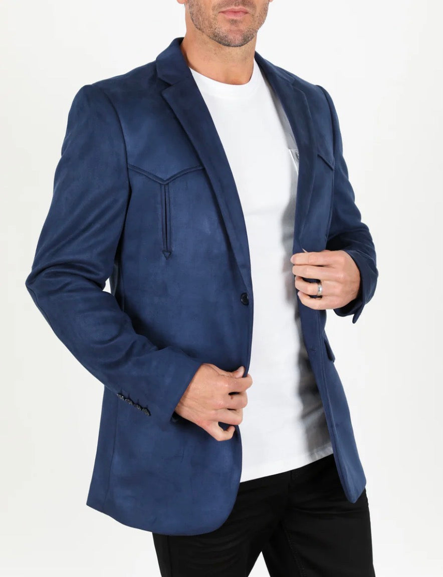 Men's Platini Navy Blue Western Suede Blazer