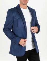 Men's Platini Navy Blue Western Suede Blazer