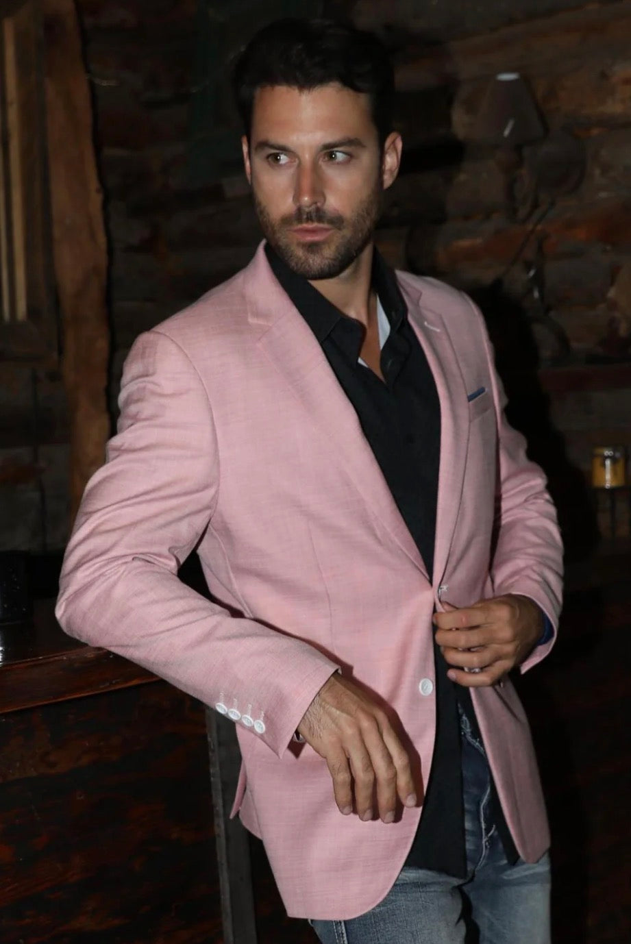 Men's Platini Fit Stretch Pink Western Blazer Blz10534