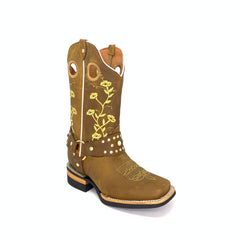 Women's Artillero Floral Design With Rhinestones Boots