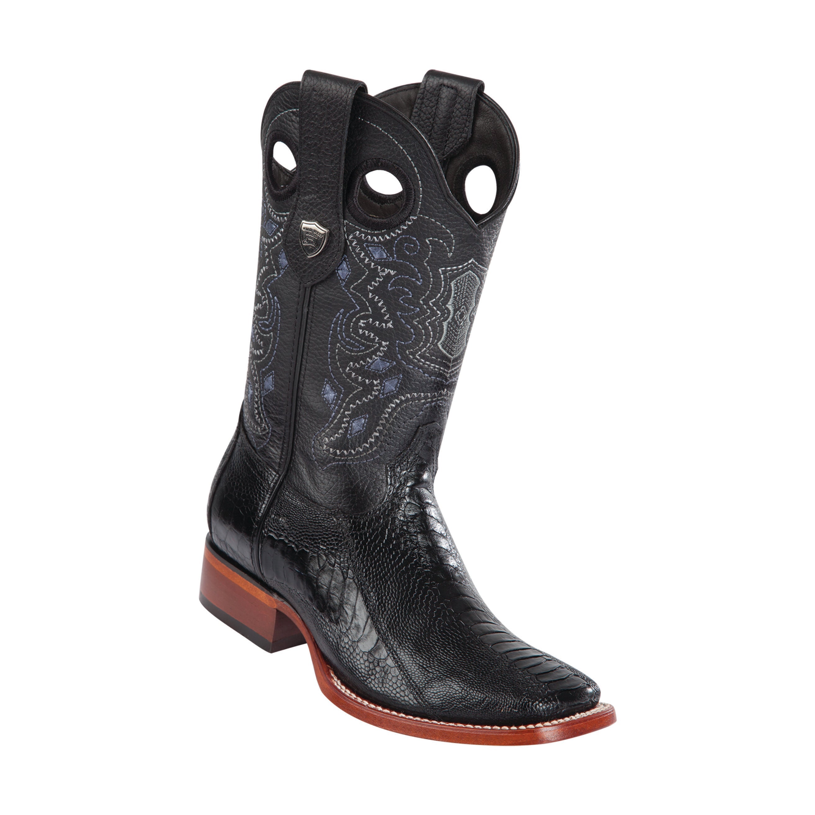 Men's Wild West Ostrich Leg Boots Wide Square Toe