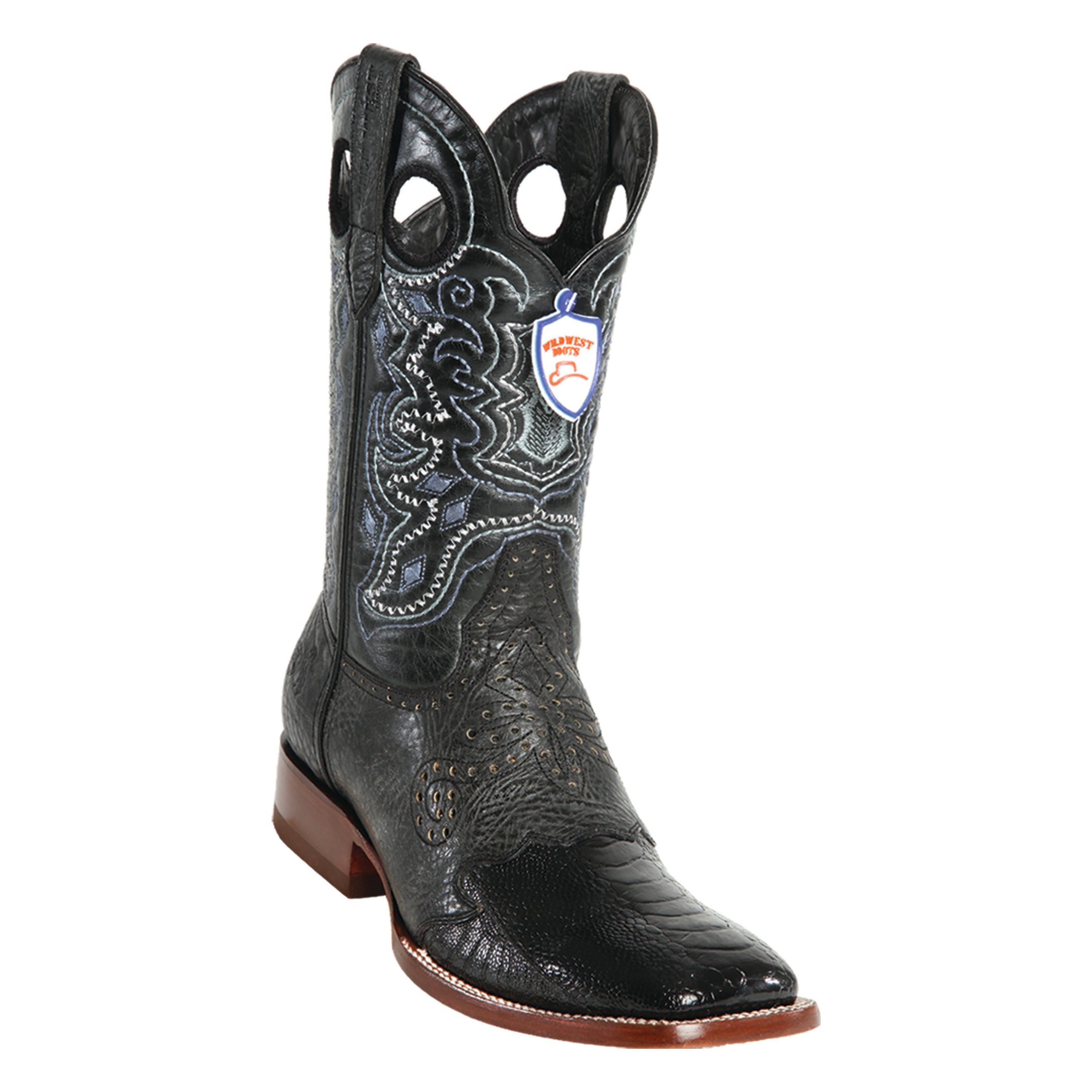 Men's Wild West Ostrich Leg Saddle Boots Wide Square Toe