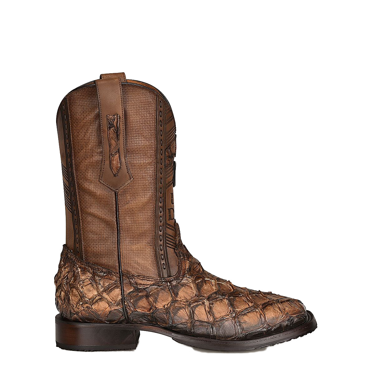 Cuadra Honey Fish Pirarucu Laser & Woven Square Toe Boots CU658