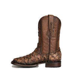 Cuadra Honey Fish Pirarucu Laser & Woven Square Toe Boots CU658