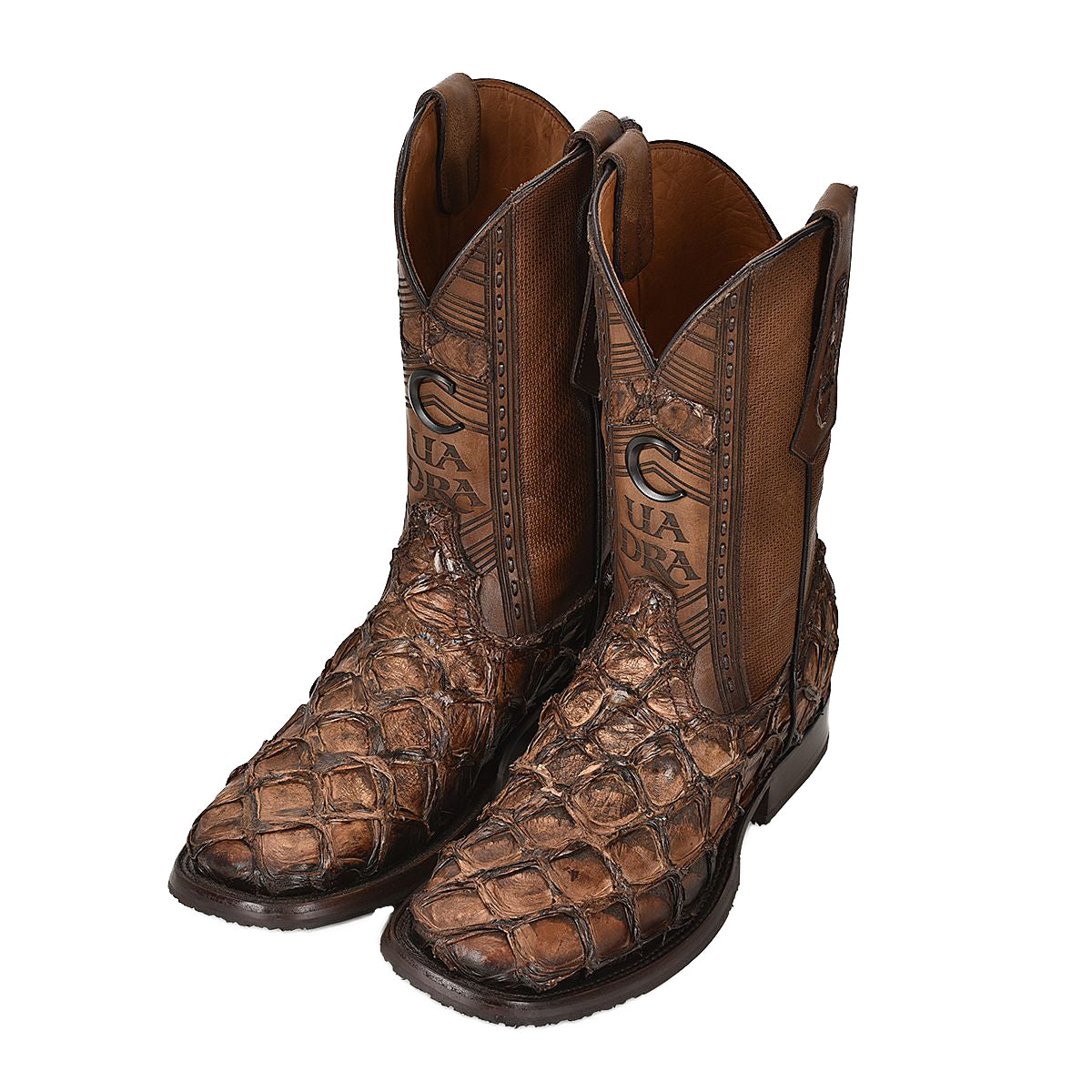 Cuadra Honey Fish Pirarucu Laser & Woven Square Toe Boots CU658