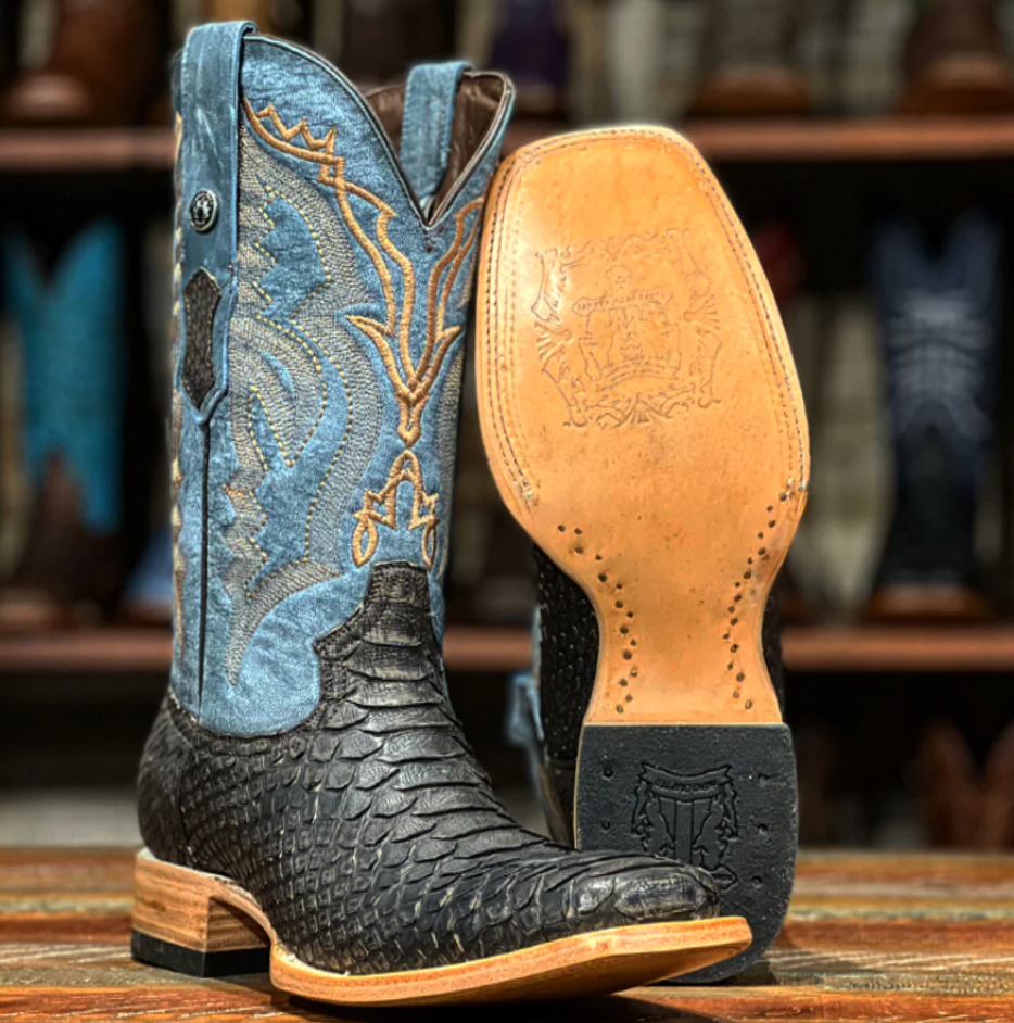 Men's Tanner Mark Genuine Python Matte Brown Wide Square Boots