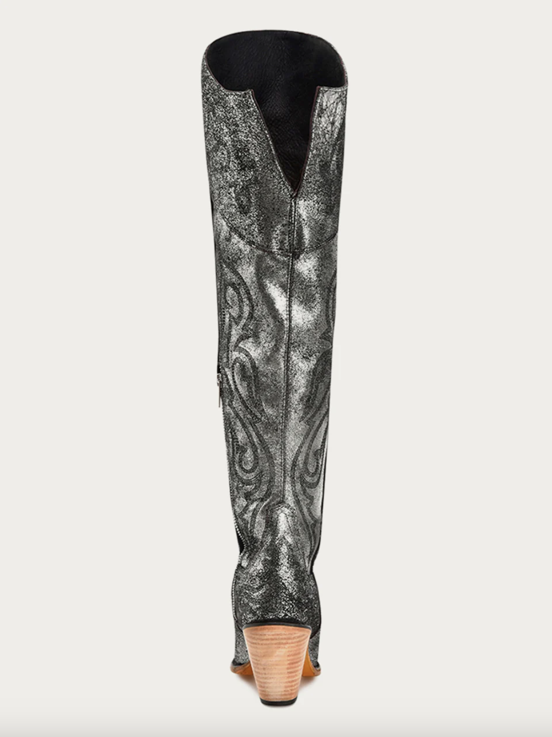 Women's Corral Old-Silver Metallized Embroidery Scrunchable Tall Top Pointed Toe Boots Z5245