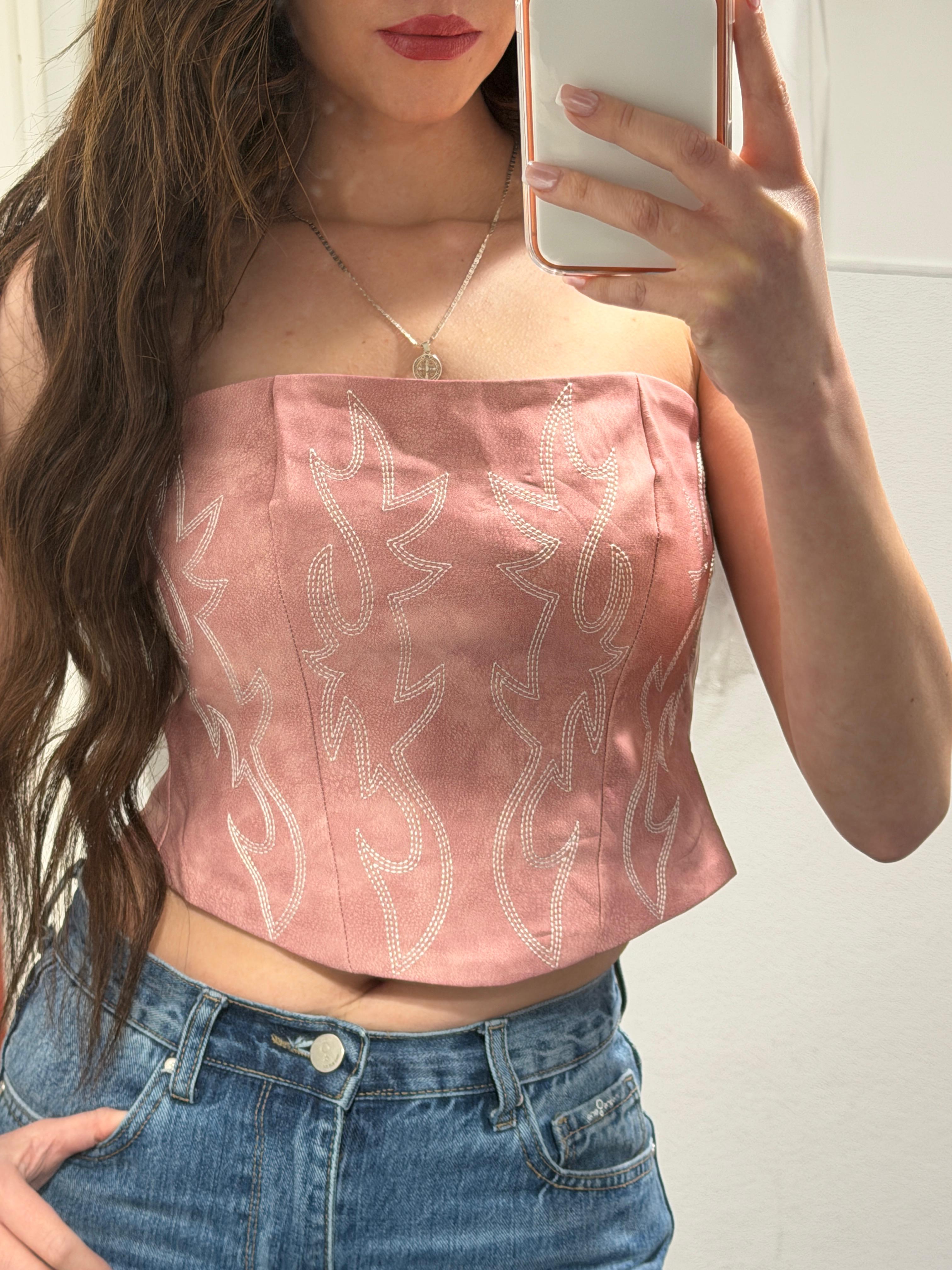 Becky Pink Leather Corset Top