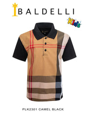 Boy's Camel Black Berry Print Polo Shirt
