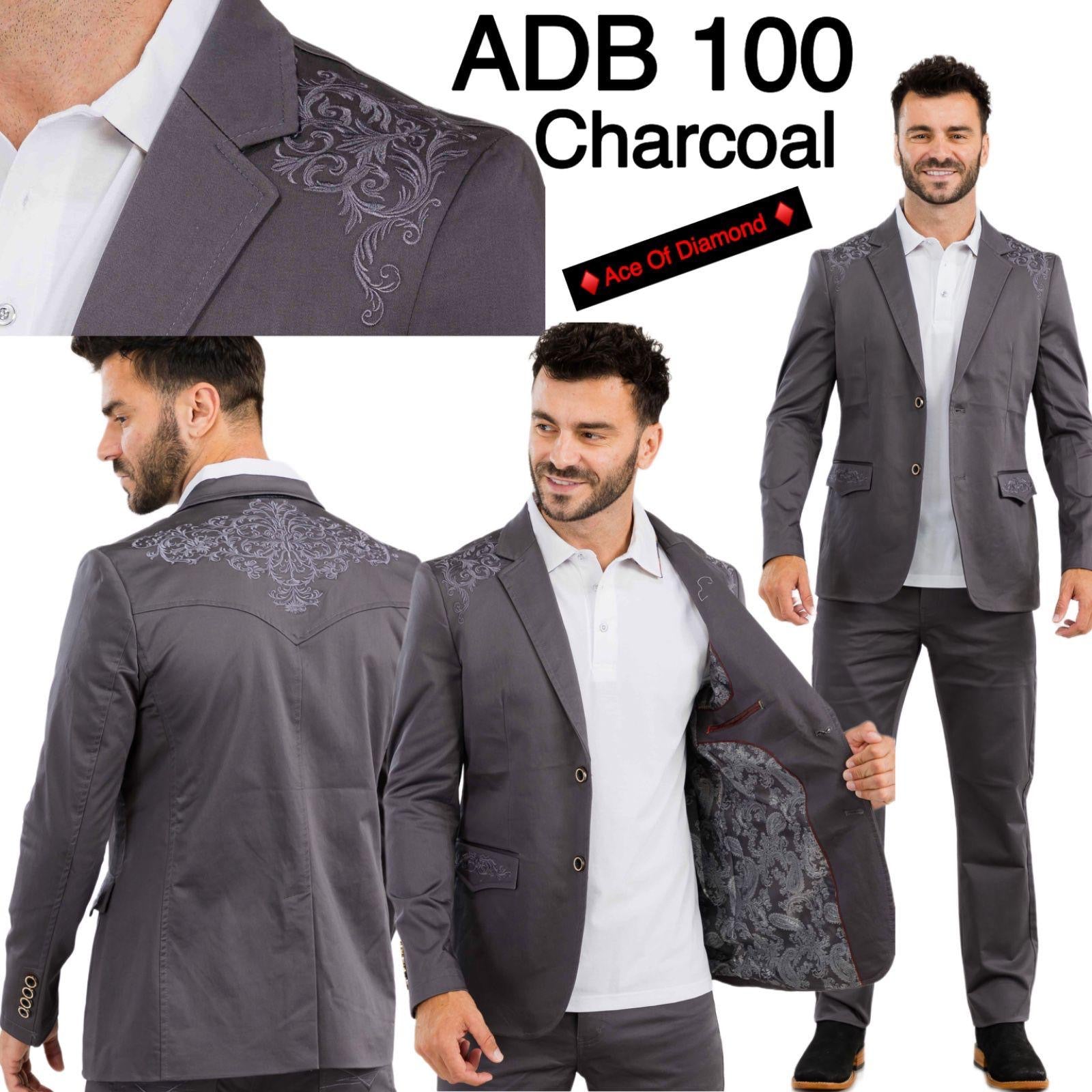Men's Ace of Diamond Charcoal Embroidered Blazer