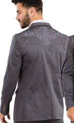 Men's Ace of Diamond Charcoal Embroidered Blazer