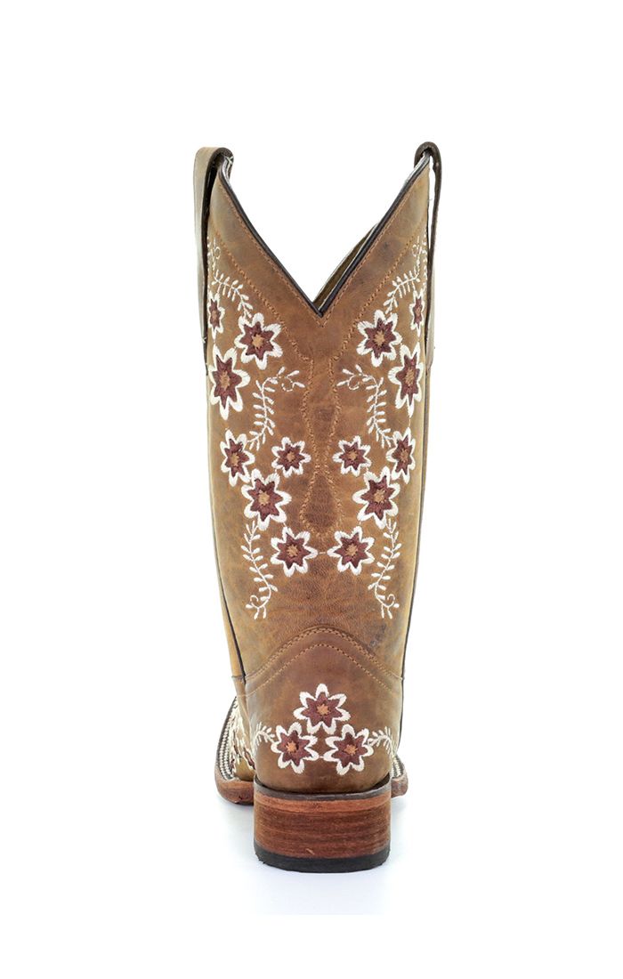 Circle G Tan Floral Embroidery Square Toe Boots L5382