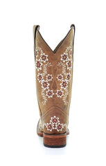 Circle G Tan Floral Embroidery Square Toe Boots L5382