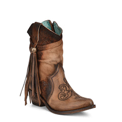 Corral Almond Lamb Zipper & Fringe Ankle Boots F1255